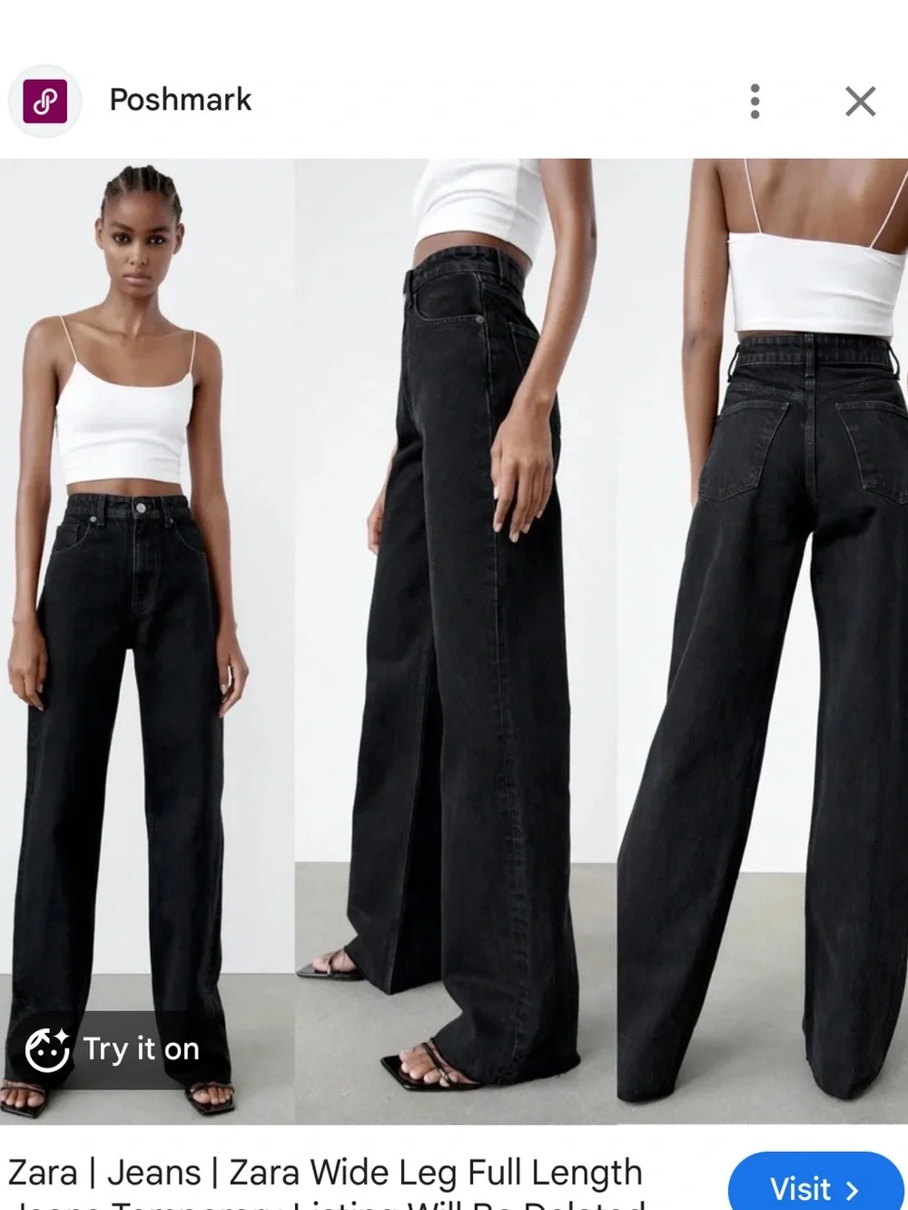 Zara High-Rise Wide-Leg Jeans - Black - Picture 1 of 4